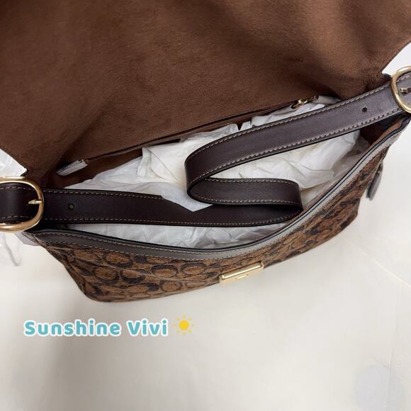 NWT Limited Coach Etta Flap Shoulder Bag in Signature Chenille CCE58 IM/Truffle - Picture 4 of 15